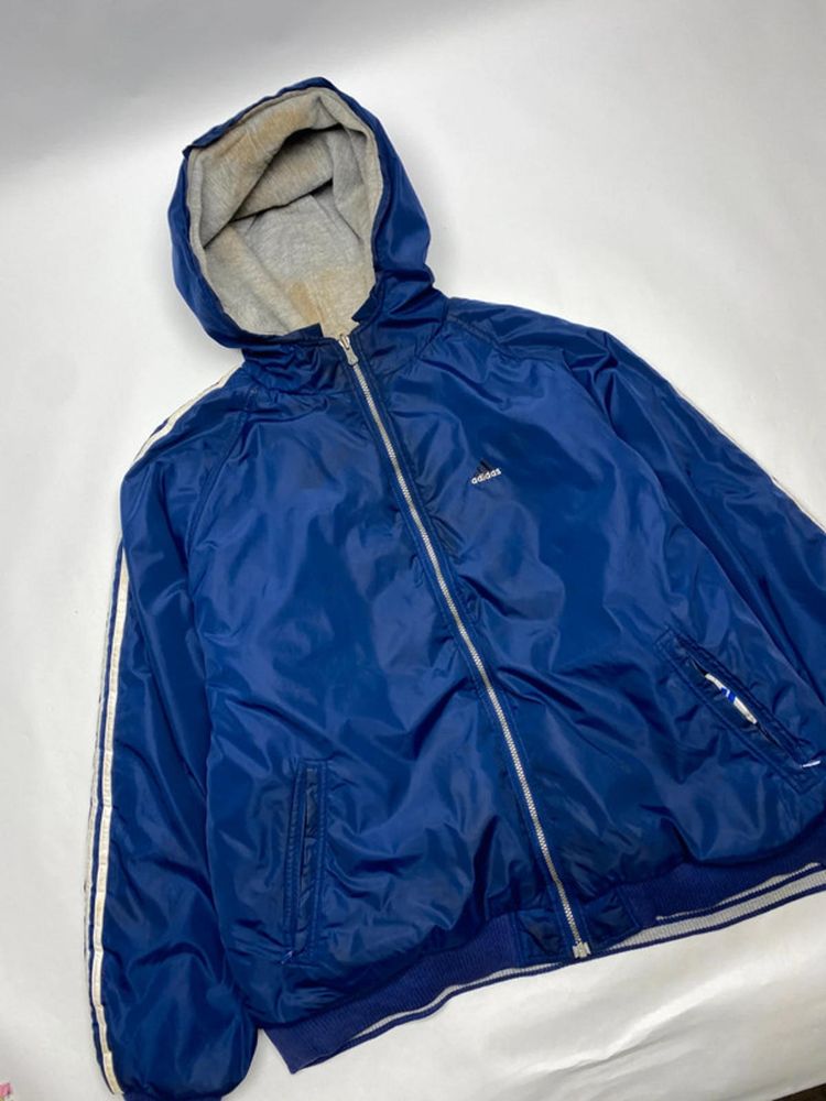 Adidas Vintage Blue Hooded Windbreaker Jacket (Men’s XXL) obraz 2