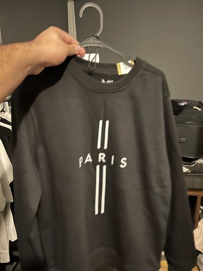 Black Sweatshirt With Paris Text And Vertical Stripes