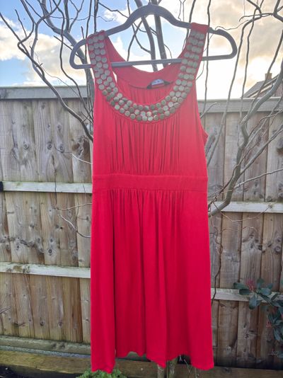 F&F Red Sleeveless Dress With Decorative Neckline