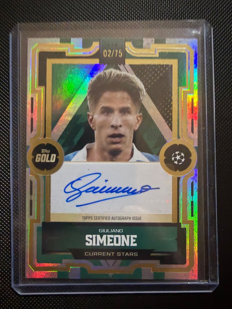 Giuliano Simeone Auto /75 Green Topps Gold 2025-26 Atlético Madrid imagen 1