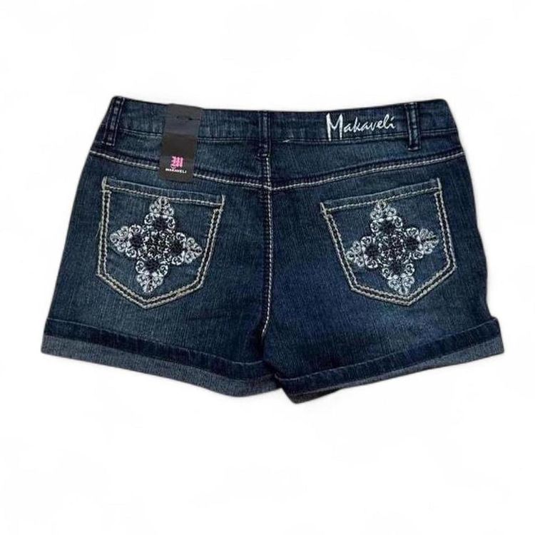 Other Y2K Makaveli denim mini shorts rhinestone cross pocket design size 8/10 product image