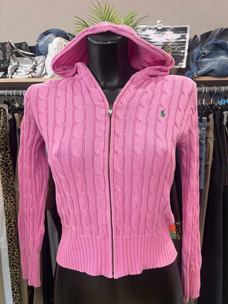 Maglione treccia rosa con cappuccio e zip Ralph Lauren S donna  image 1