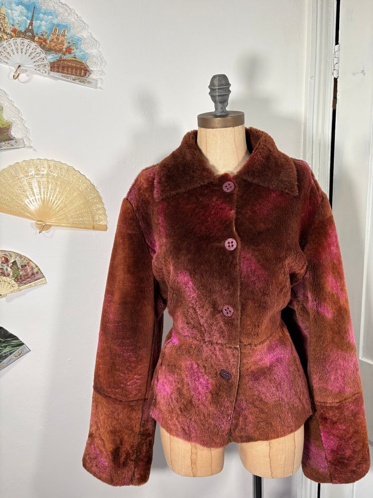 Vintage Y2K Brown And Pink sheepskin Jacket image 1
