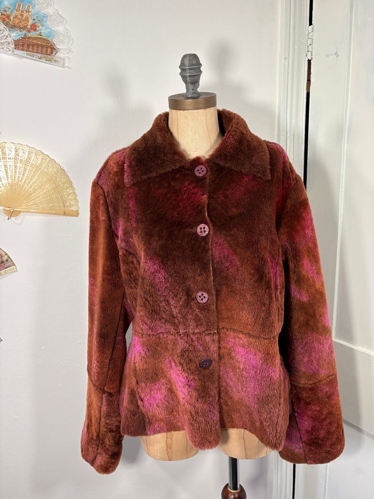 Vintage Y2K Brown And Pink sheepskin Jacket obraz 3
