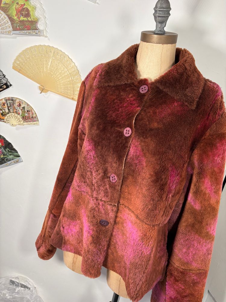 Vintage Y2K Brown And Pink sheepskin Jacket obraz 2