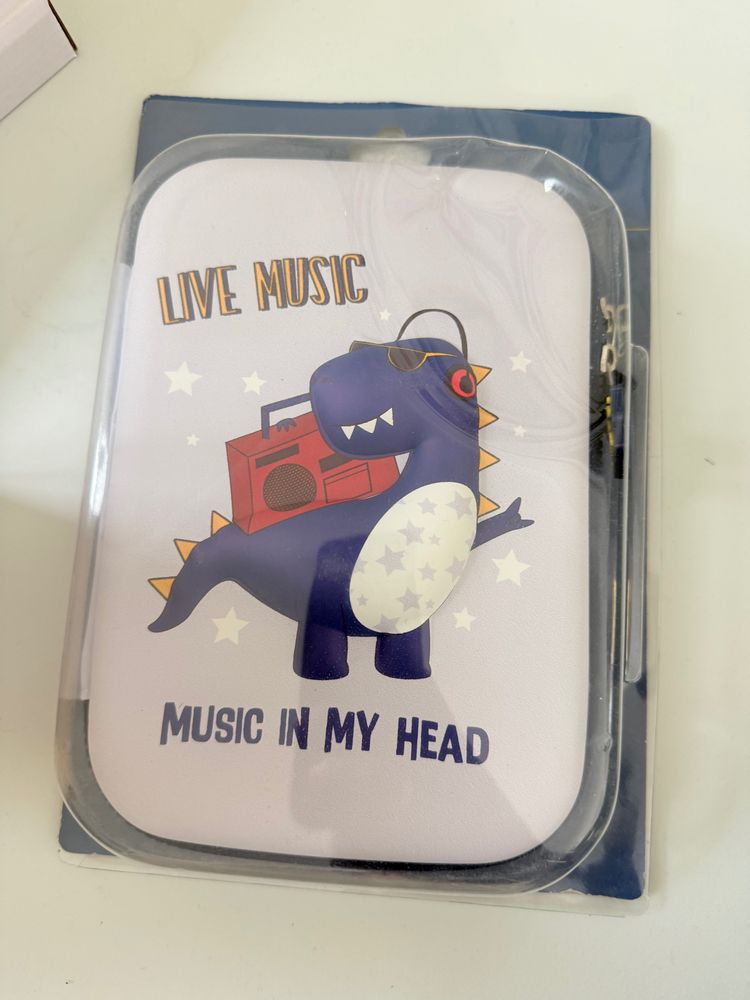 White Pouch With Dinosaur Music Print pencil case
