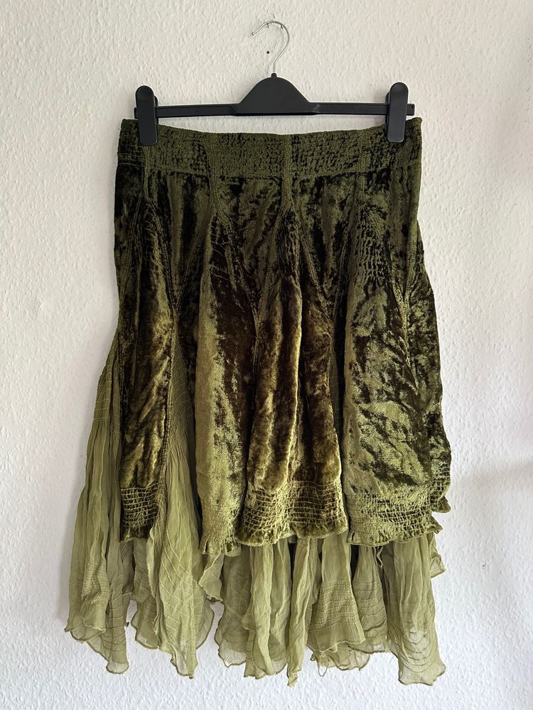 Green Velvet And Chiffon Skirt
