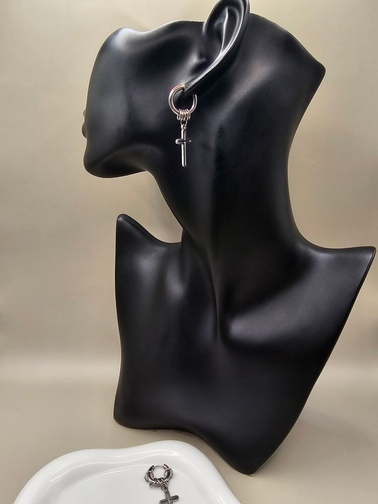 Other Silver Stainless Steel Cross pair Hoop Earrings product image
