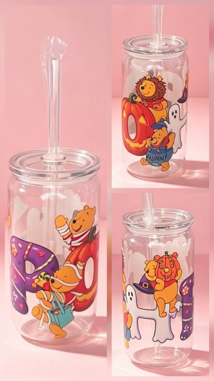 Cartoon Character Printed Clear Tumbler With Straw