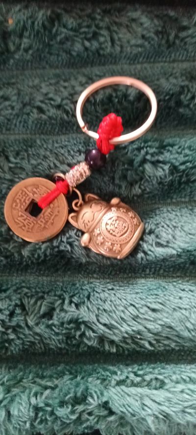 Decorative Keychain With Coin And Cat Charm