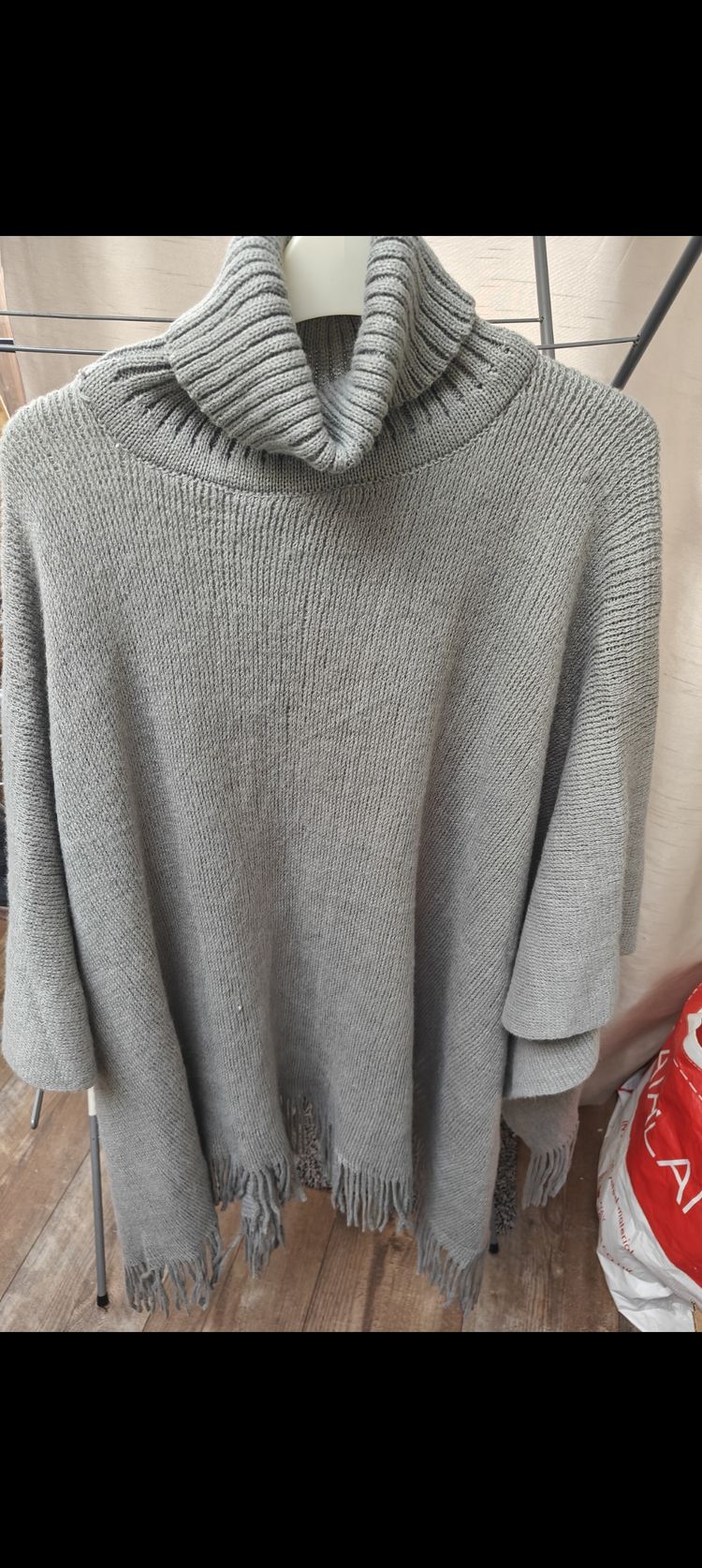 Grey Knitted Turtleneck Poncho image 2