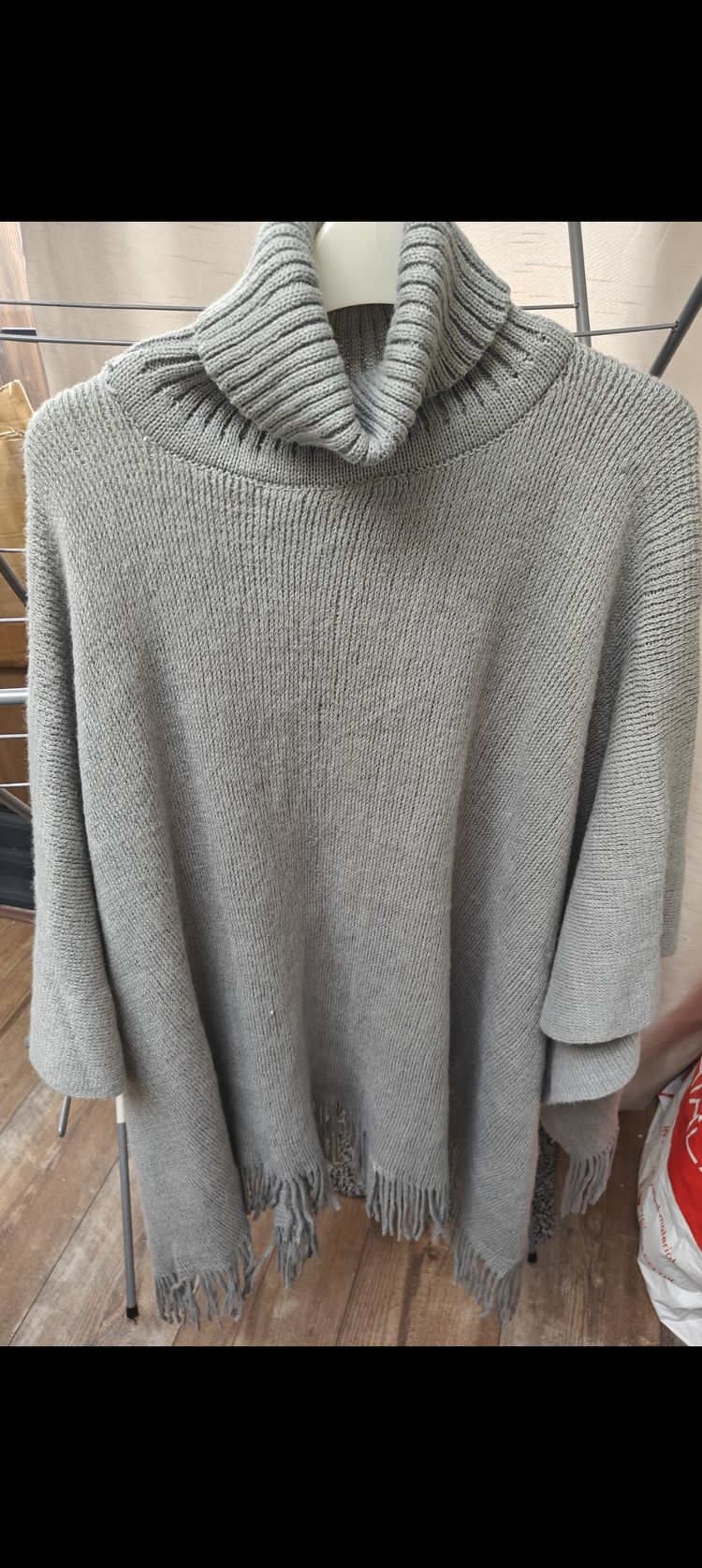 Grey Knitted Turtleneck Poncho