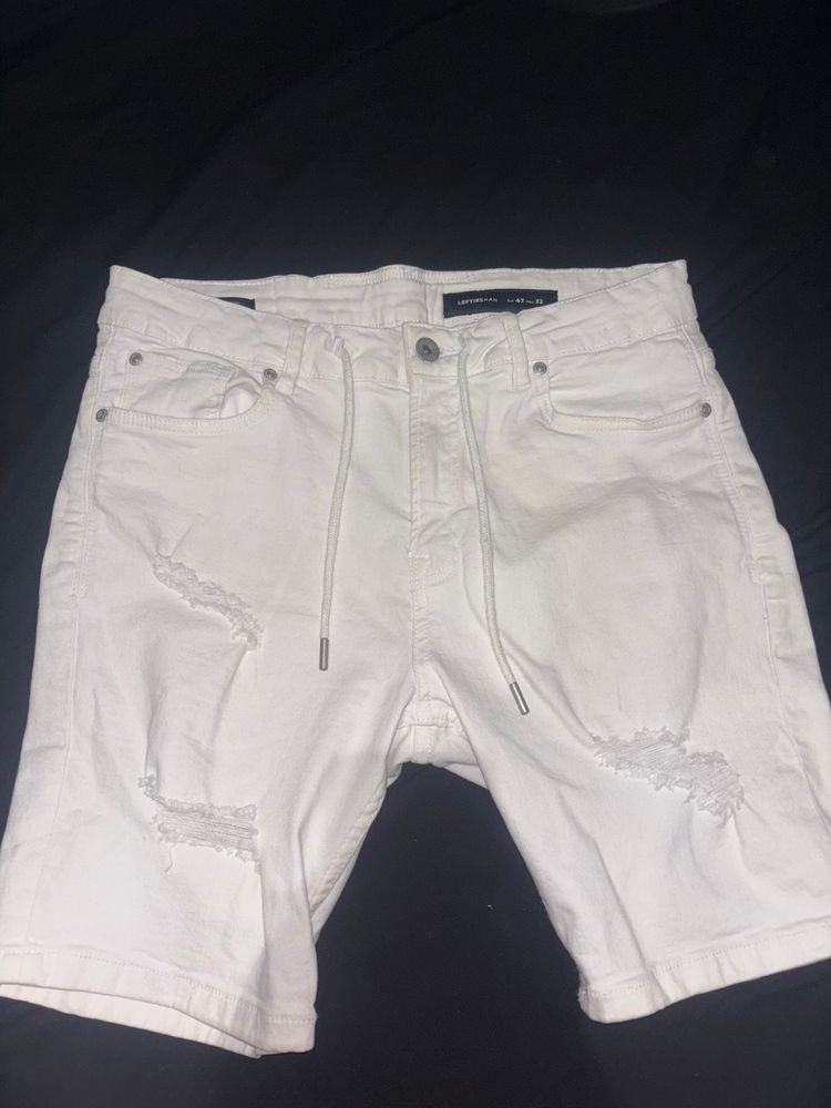 Lefties White Distressed Denim Shorts product image
