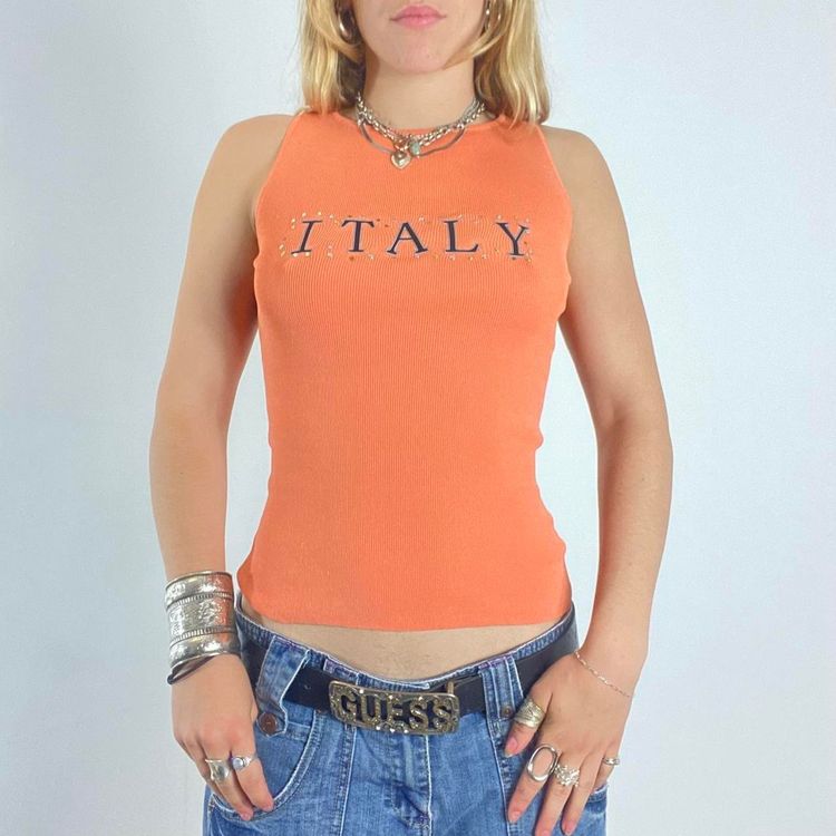 Orange sleeveless top with ITALY text