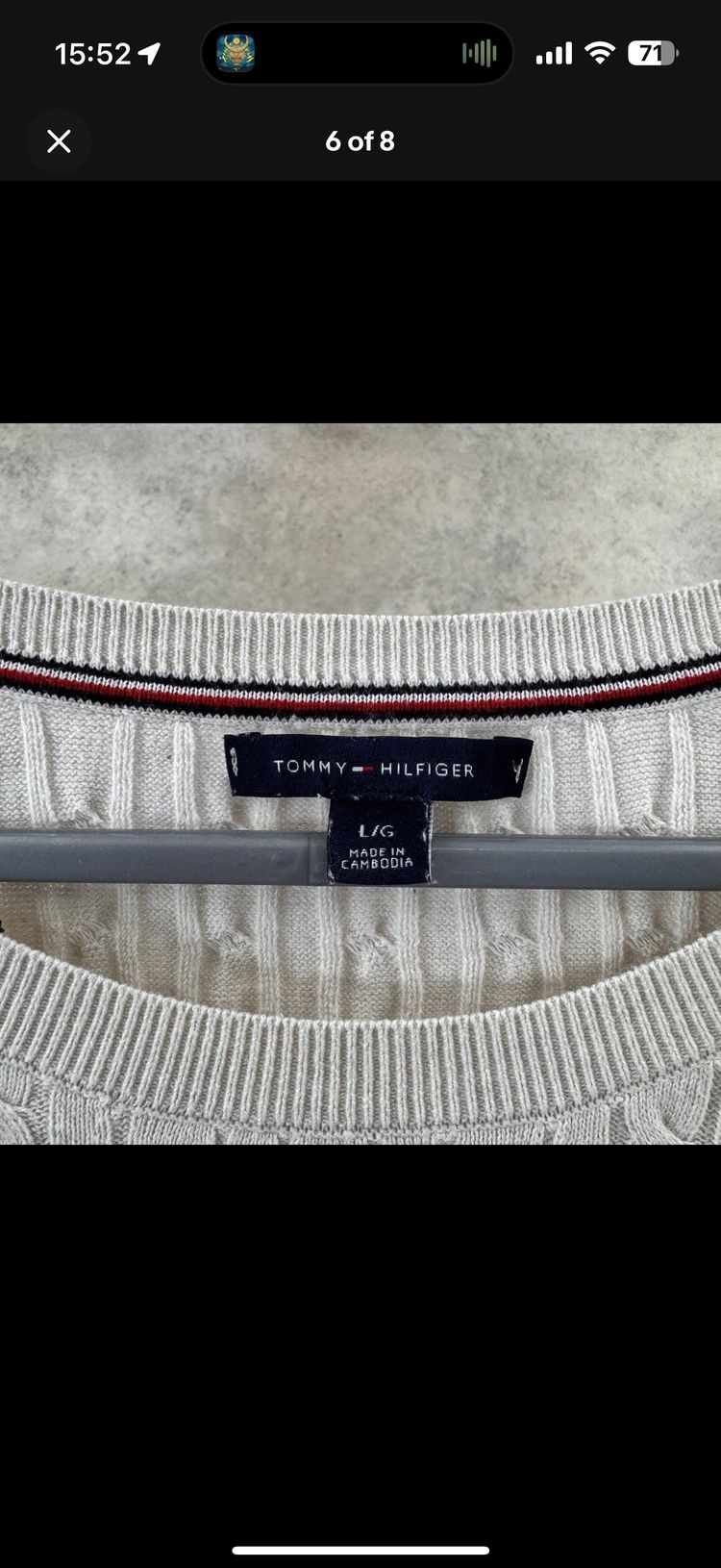 Tommy Hilfiger Short Sleeve Cable Knit Jumper Cream Stone Beige Cotton L Large imagen 3