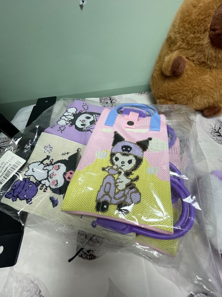 Purple And Pink Cartoon Character Knit Bags