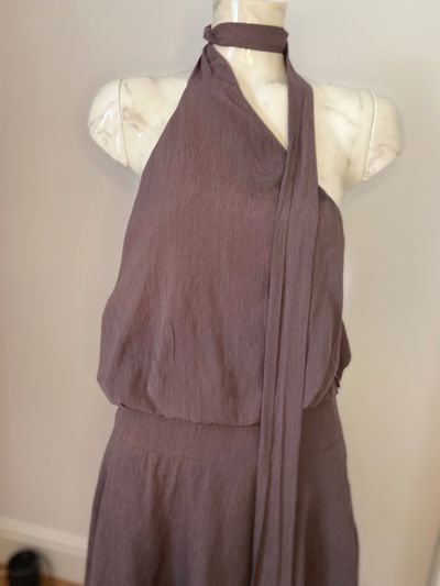 Brown Halter Neck Dress Silk