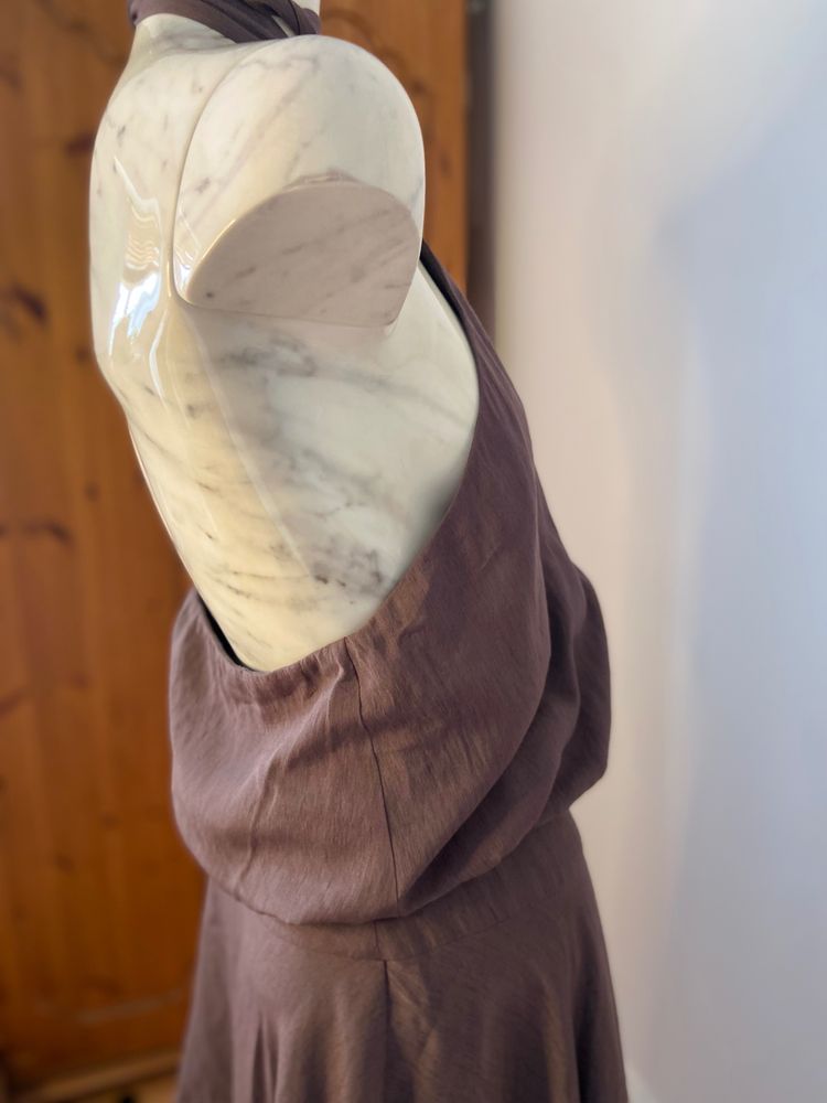 Brown Halter Neck Dress Silk  2