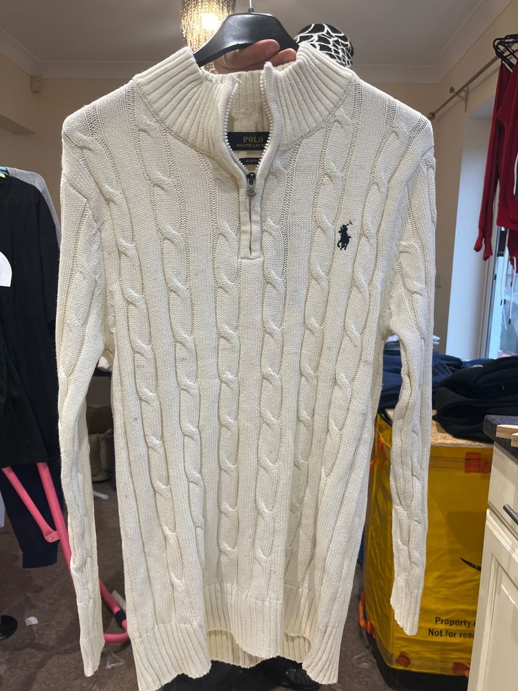 Polo Ralph Lauren White Cable Knit Half-Zip Sweater