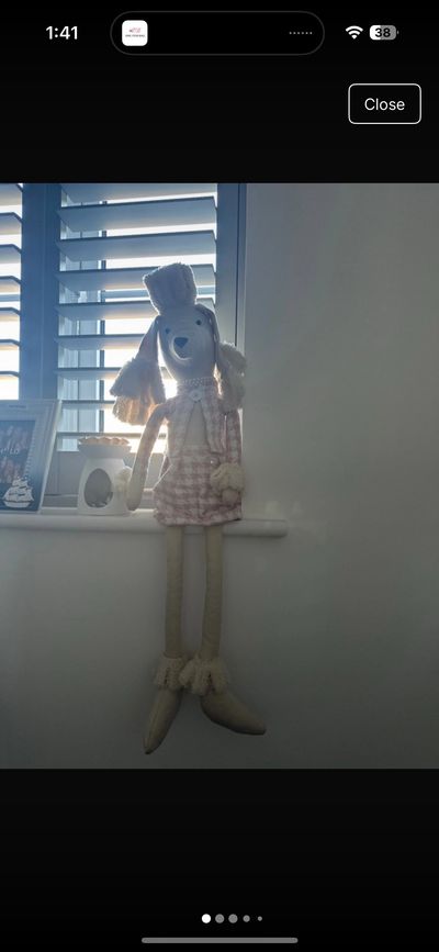 plush door stop doll with long legs and dress