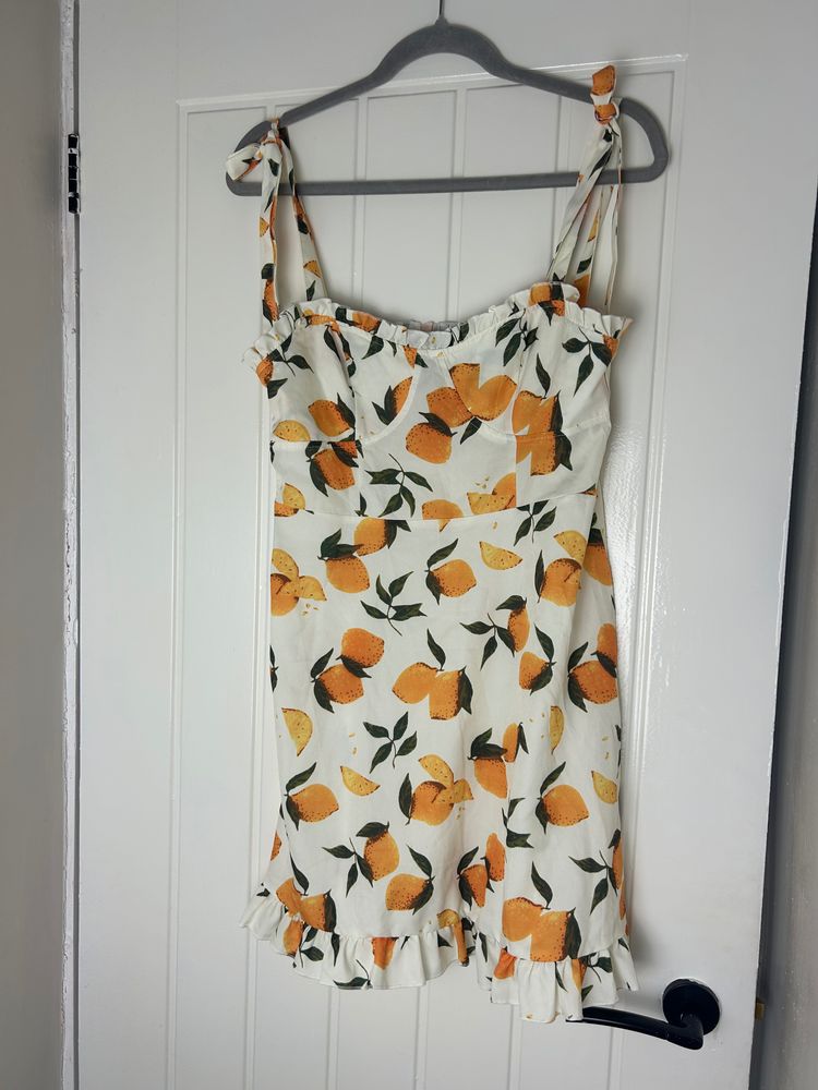 Cider white dress with orange fruit print