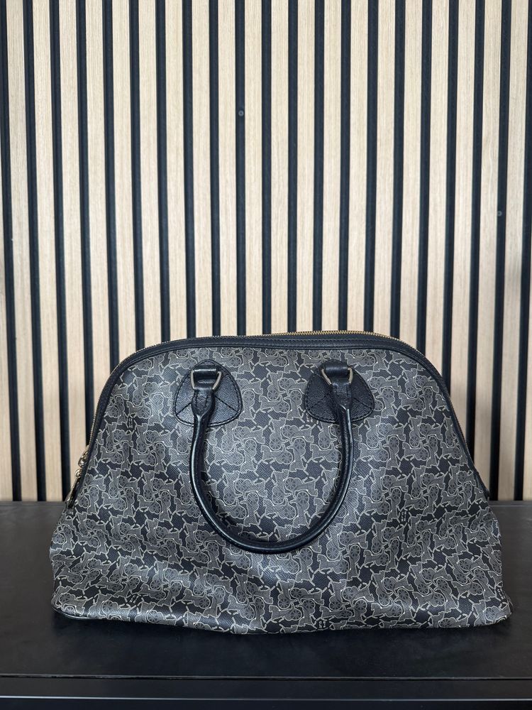B85 CELINE Sulky Logo Mini Boston Bag PVC Leather Black