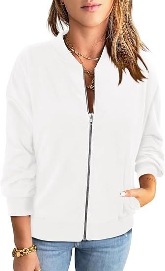 White Zip-Up Bomber Jacket image 5