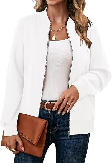 White Zip-Up Bomber Jacket image 2