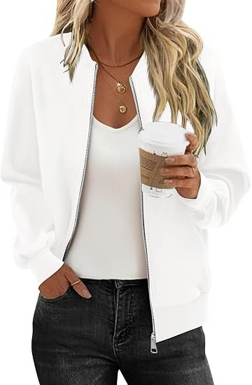 White Zip-Up Bomber Jacket image 1