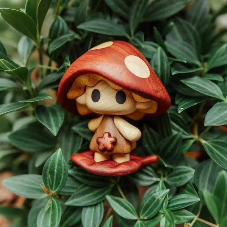 Wooden Mushroom Figurine imagen 3
