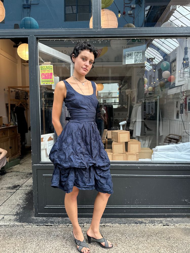 Navy checkered dress image 1