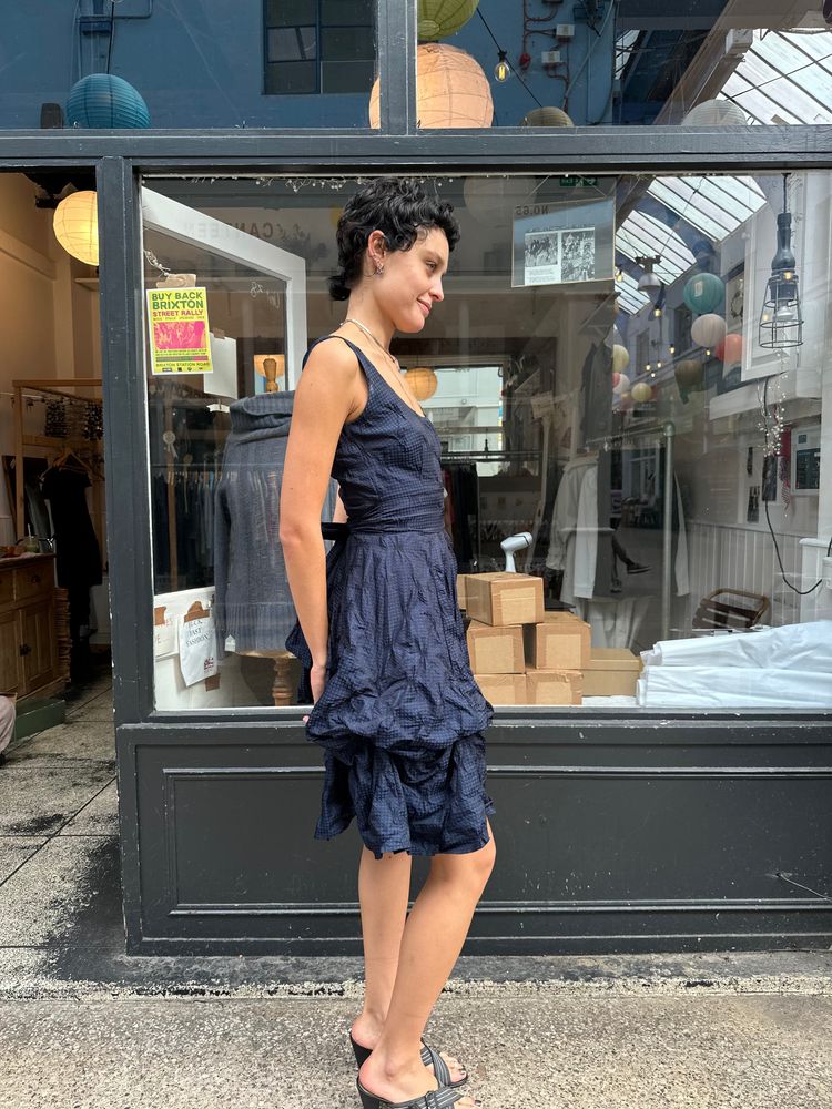 Navy checkered dress image 2