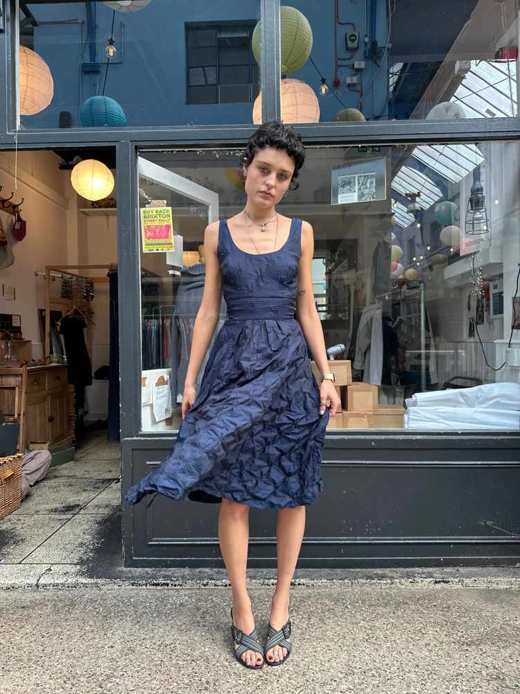 Navy checkered dress image 6