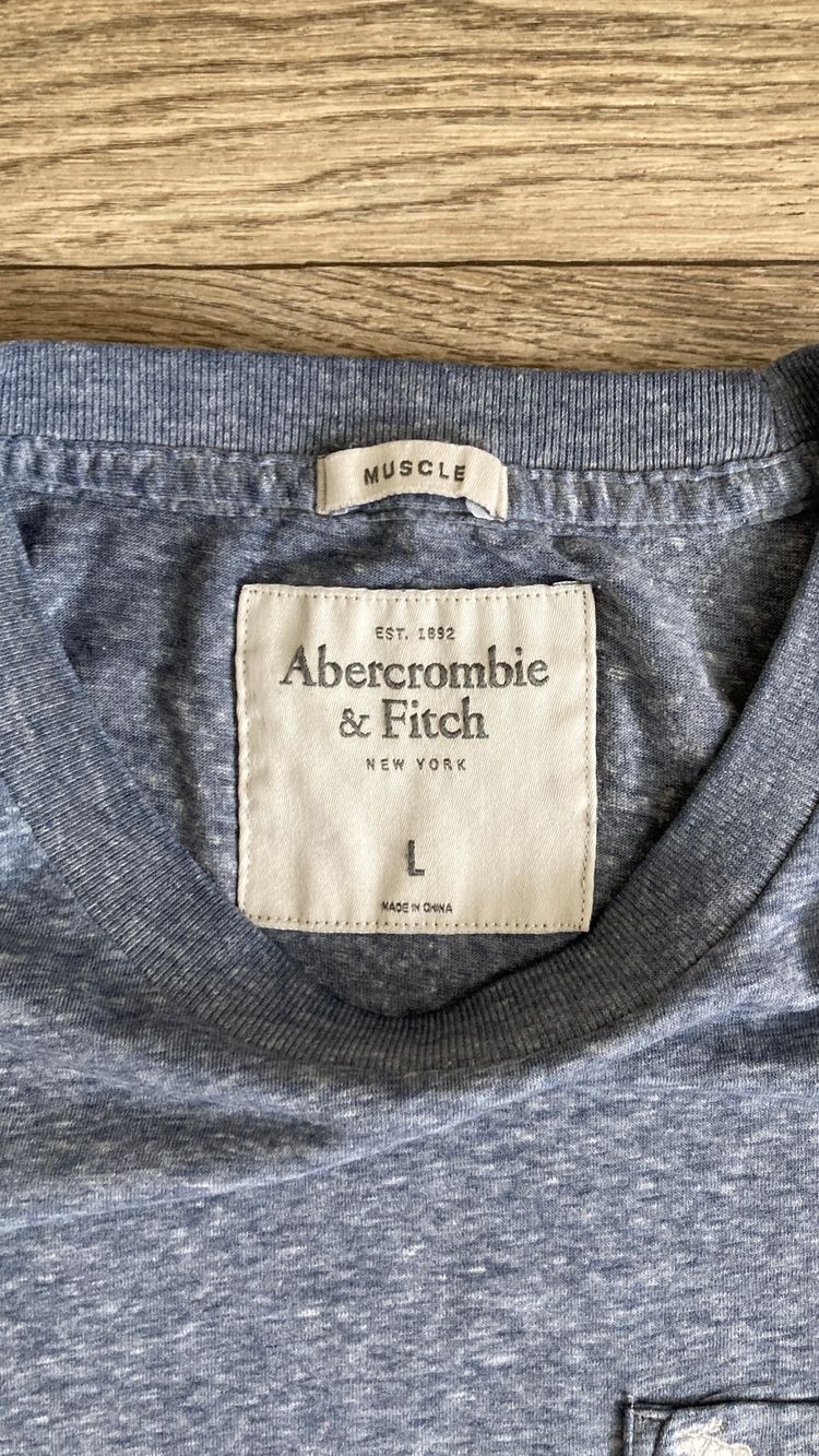 Abercrombie & Fitch Mens grey Muscle Fit T Shirt Pocket Embroidered Moose Logo 4