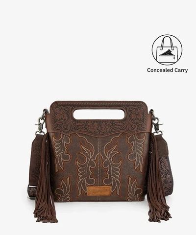 Western Style Handbag With Fringe And Concealed Carry Feature