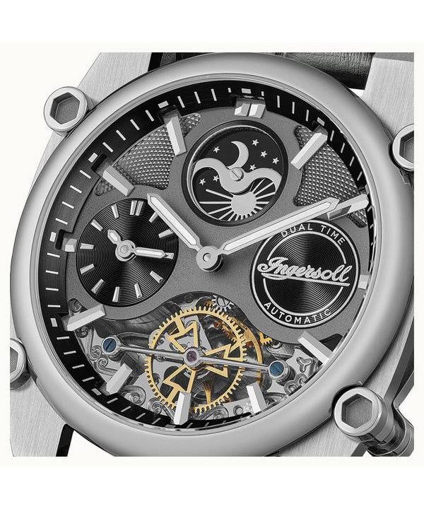 Ingersoll The Varsity Sun And Moon Phase Leather Strap Skeleton Grey Dial Automatic I15402 Men's Watch 5
