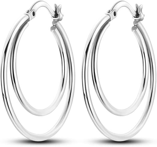 Silver Double Hoop Earrings