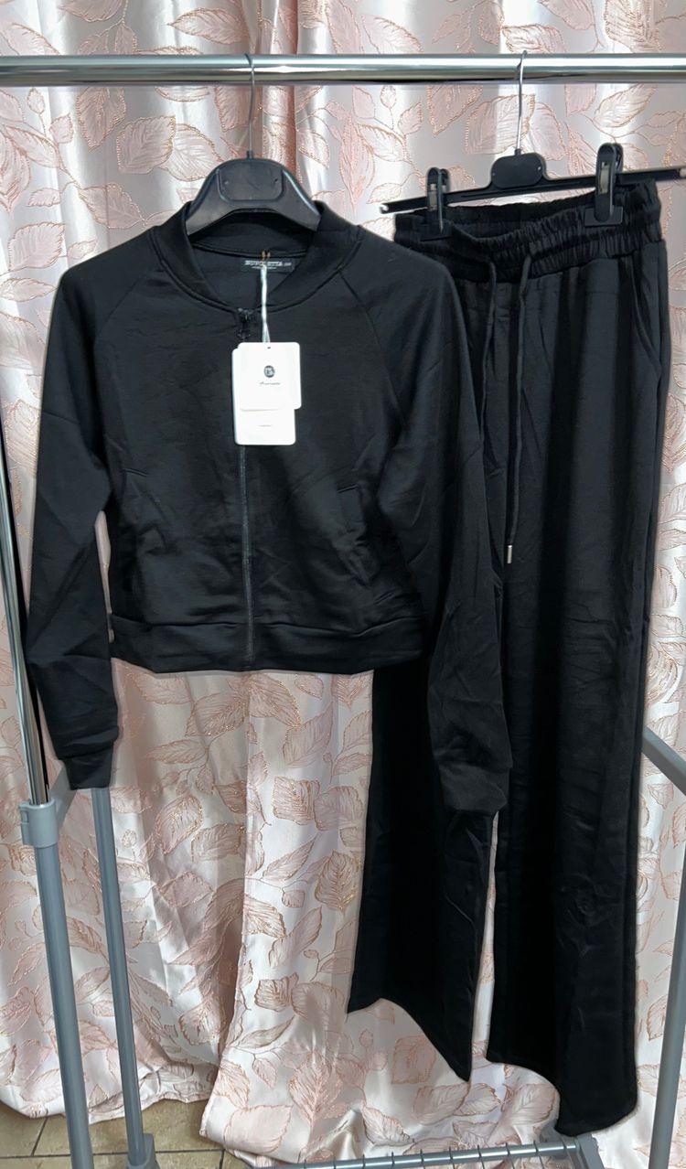 Black Zip-Up Jacket And Black Pants Set