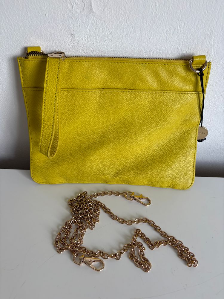 Oasis Yellow Leather Clutch Bag With Chain Strap