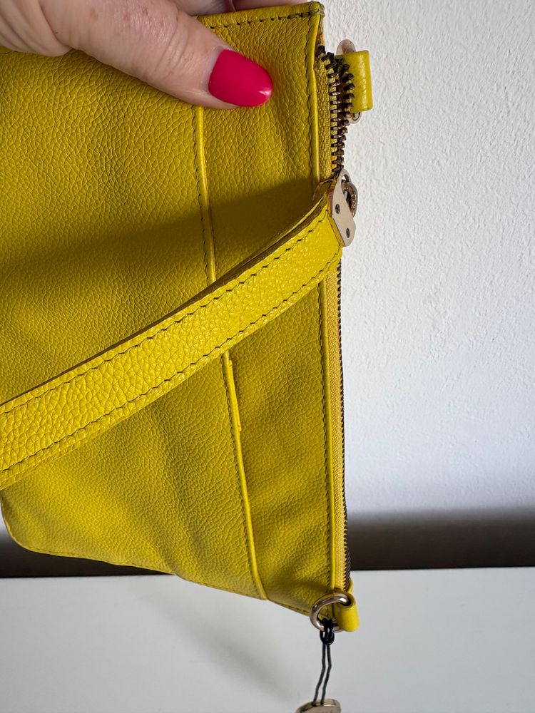 Oasis Yellow Leather Clutch Bag With Chain Strap 5