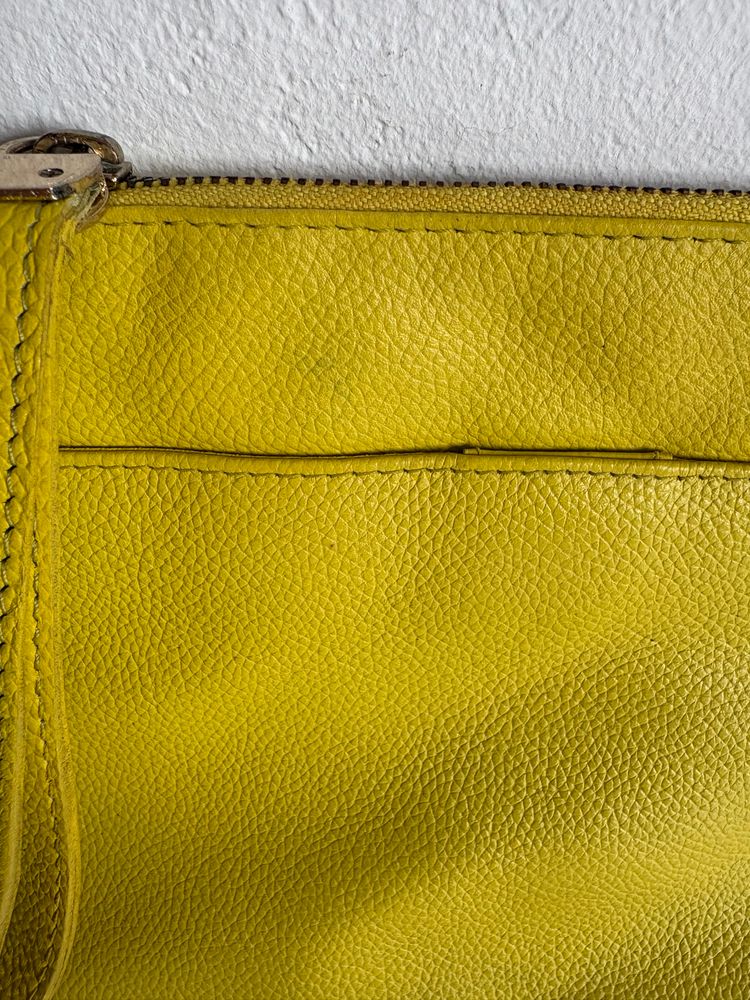 Oasis Yellow Leather Clutch Bag With Chain Strap 3
