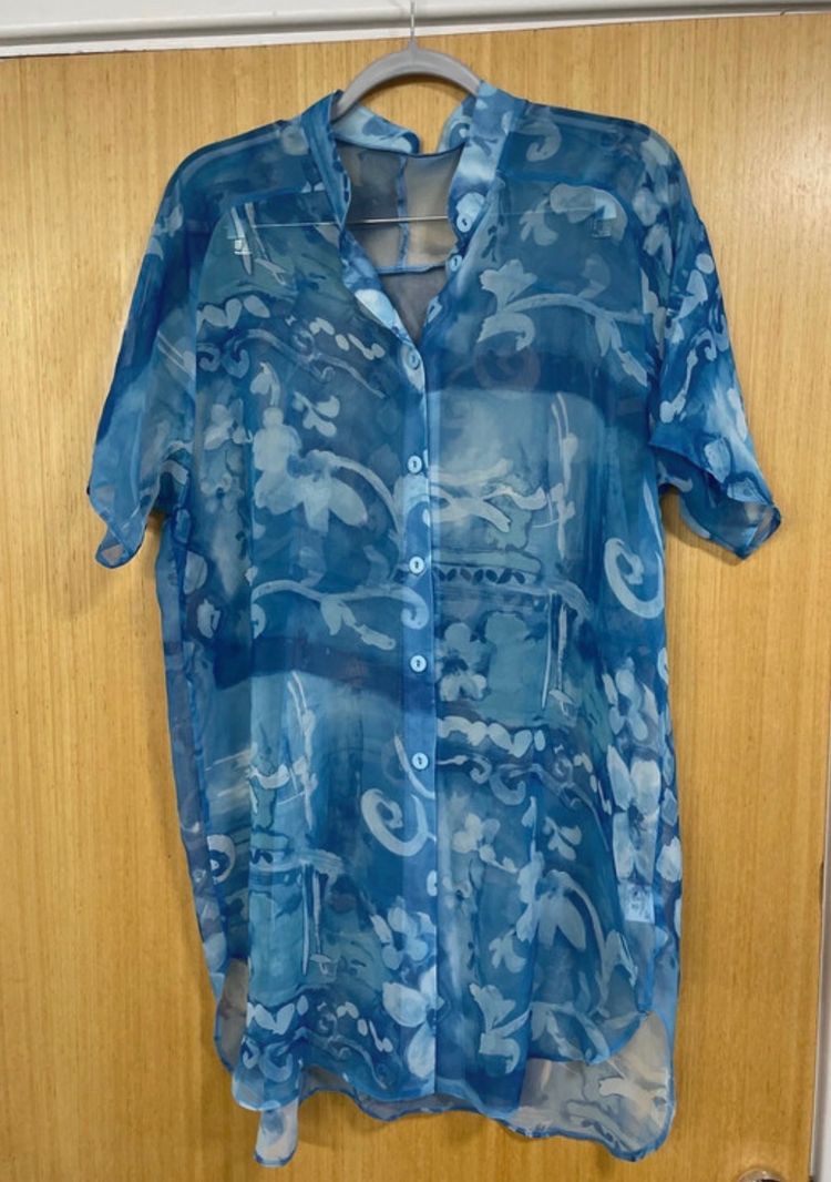 Blue Patterned Sheer Blouse