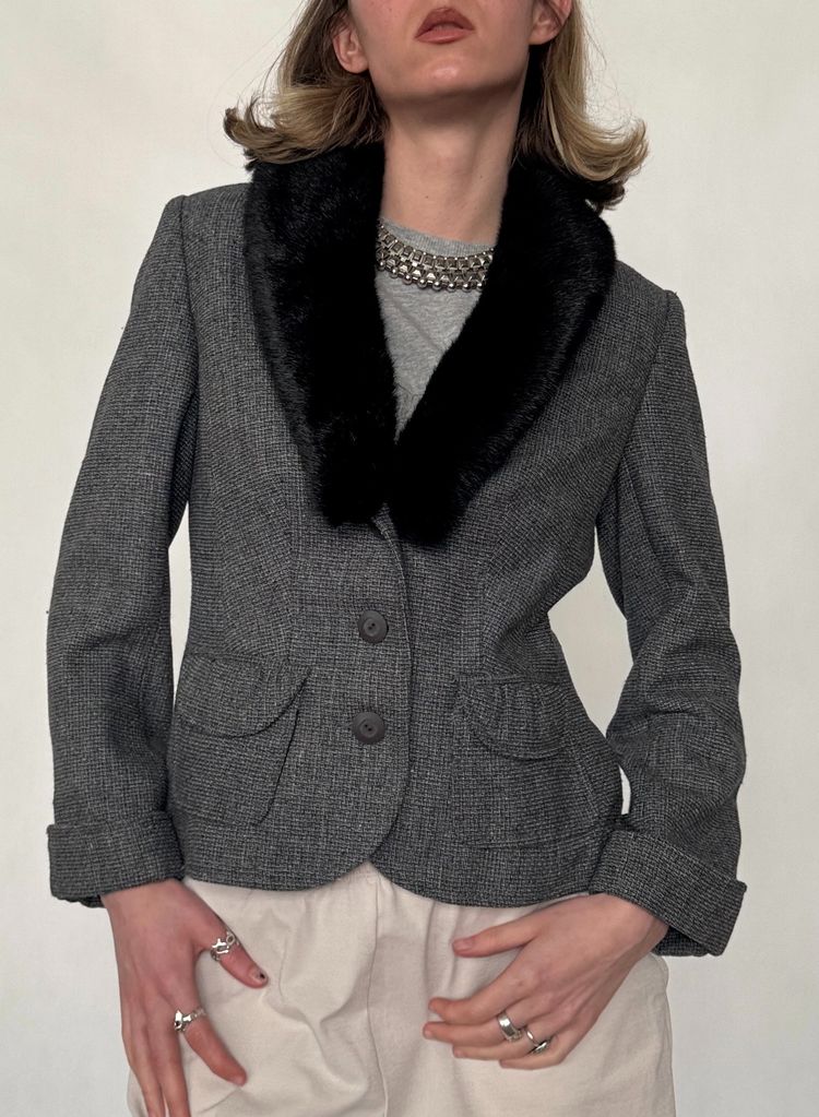 Other grey blazer with black fur collar product image