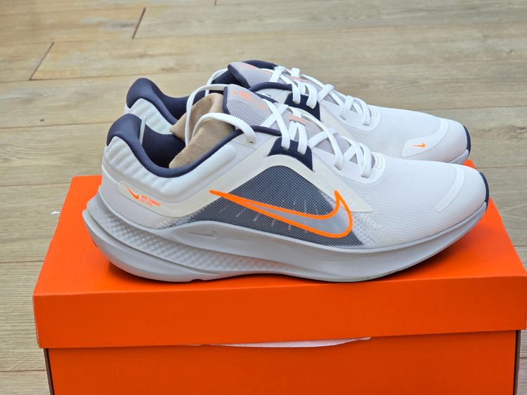 Nike Quest 5 Running Shoes Nike Men's Quest 5 Running Trainers White/Grey/Orange Lace Up UK 10.5🔥