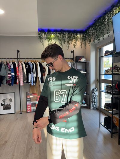 Green Long Sleeve Shirt With Black Sleeves