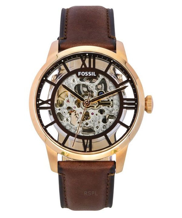Immagine di Fossil Townsman Leather Strap Brown Skeleton Dial Automatic ME3259 Men's Watch 1