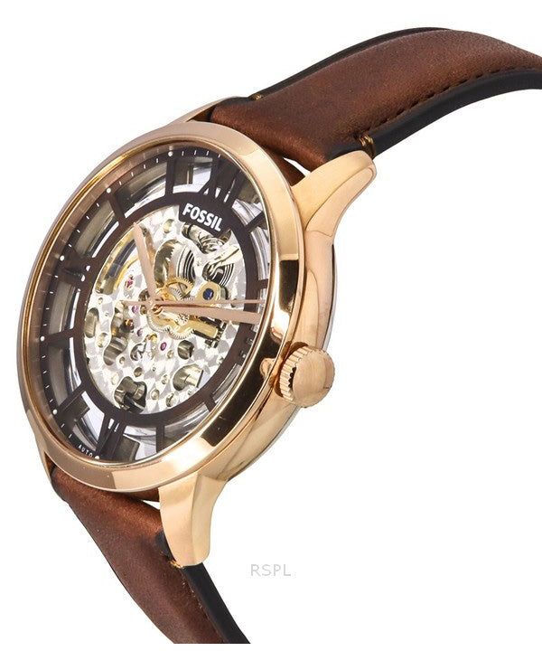Fossil Townsman Leather Strap Brown Skeleton Dial Automatic ME3259 Men's Watch image 4