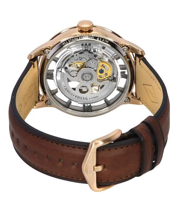 Fossil Townsman Leather Strap Brown Skeleton Dial Automatic ME3259 Men's Watch image 2