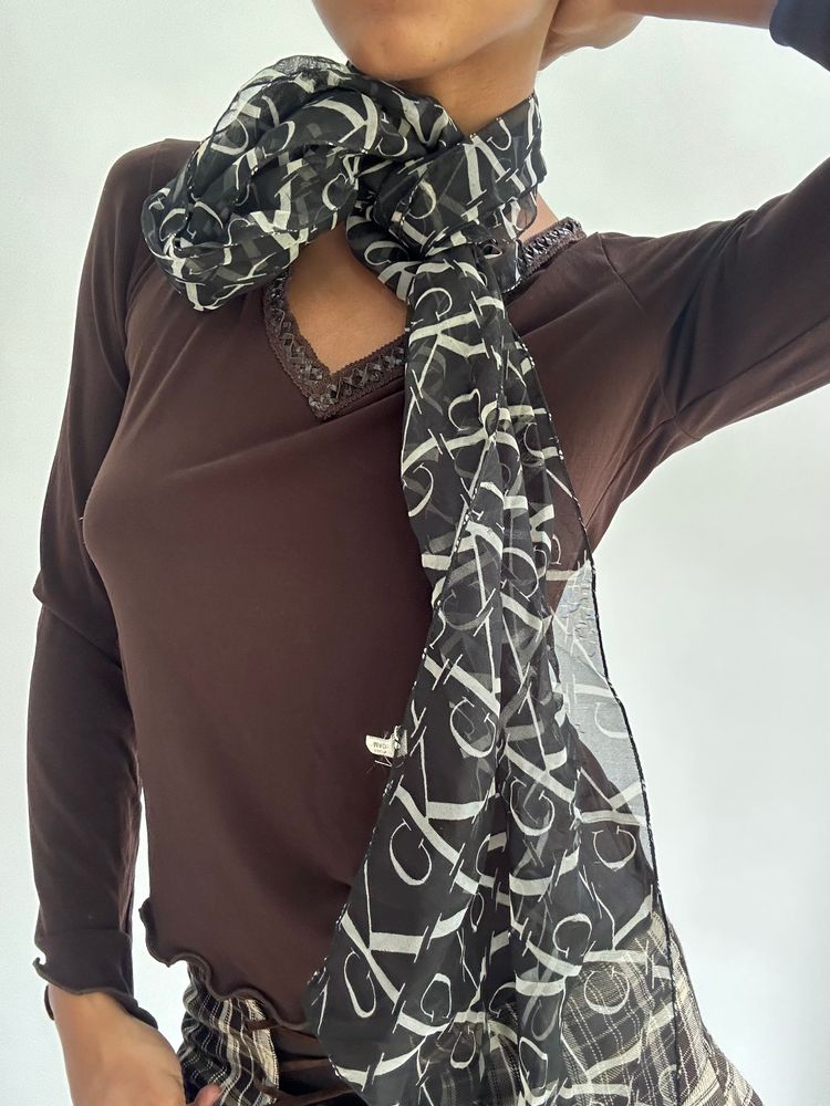 BEST PICKS | black calvin klein logo print sheer scarf 2