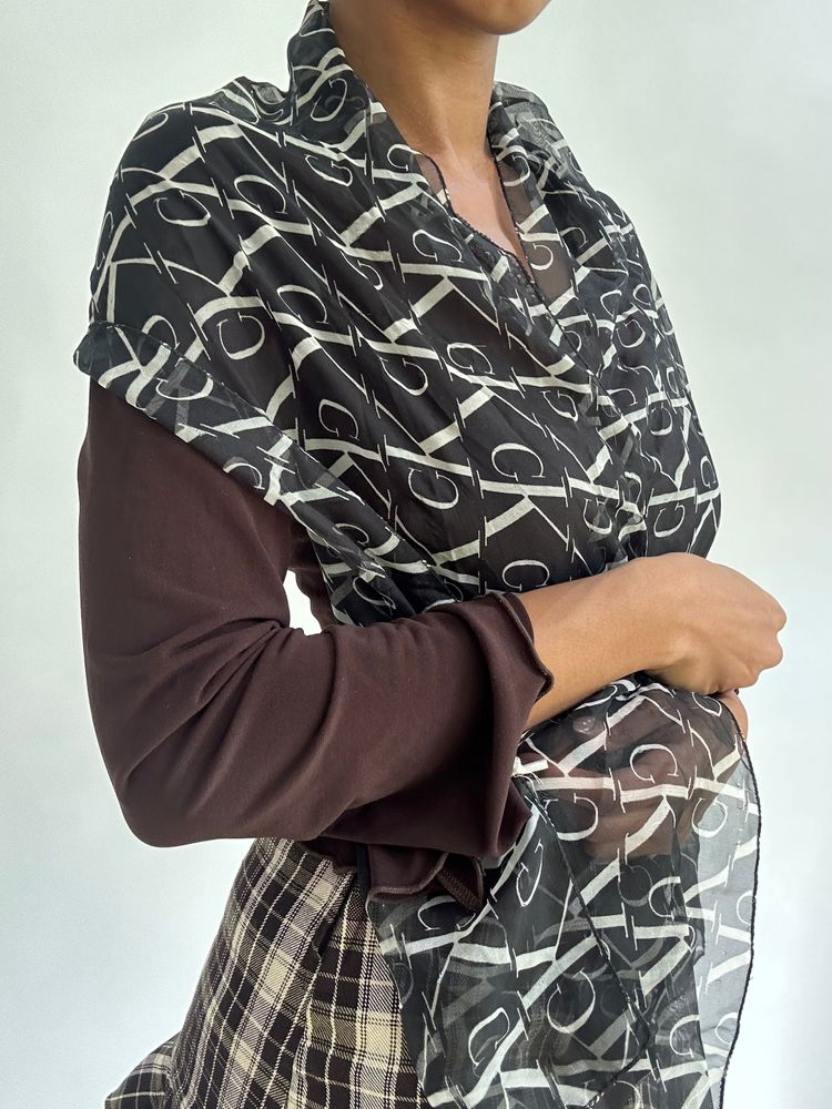 BEST PICKS | black calvin klein logo print sheer scarf 4